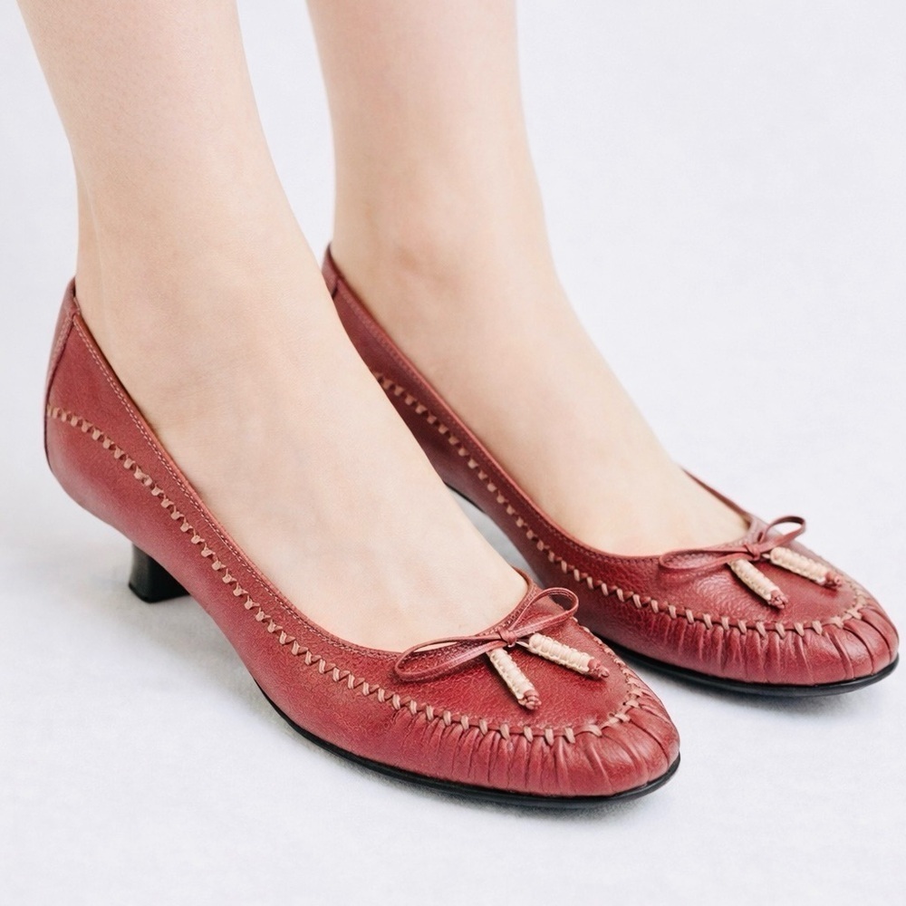 Antonio Melani Shoes Margherit 001 Dusty Rose Pink Leather With Bow Low Heels 9M - Picture 2 of 15